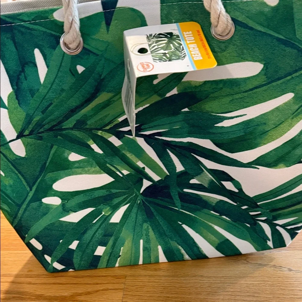 Tropical Green Palm Canvas Beach Tote with Rope Handles